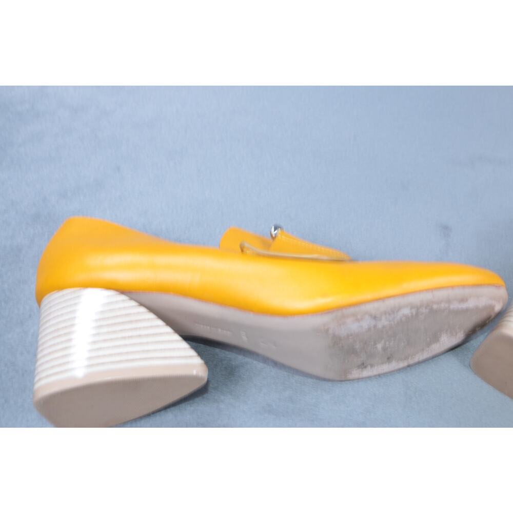 Mercedes Castillo Womens Heels Yellow Leather Block Heel Pumps Slip On Size 7 - Picture 14 of 16